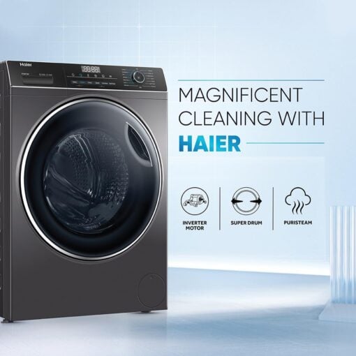 Haier 8 Kg 5 Star Inverter Direct Motion Motor Fully Automatic Front Load Washing Machine (HW80-IM12929CS3, 525 Super Drum, Puri Steam, 2023 Model, Ore Silver) - Image 2
