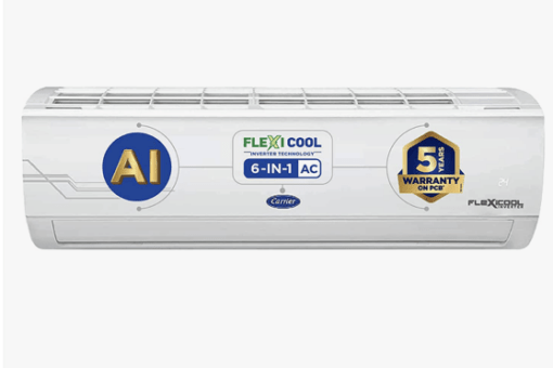 CARRIER Convertible 6-in-1 Cooling 2023 Model 1.5 Ton 5 Star Split AI Flexicool Inverter Dual Filtration with HD & PM 2.5 Filter AC - White  (18K ESTER EXi INVERTER R32 SPLIT AC_CAI18ES5R33F0, Copper Condenser)