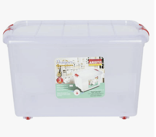 ARISTO Multipurpose Plastic Storage Container Box with Wheels 45 LTR (Clear, Transparent) Rectangular