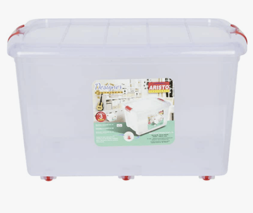 Aristo Multipurpose Plastic Storage Container Box With Wheels 70 Ltr (Clear,Transparent), 62 x 45 x 38 cm, Rectangular