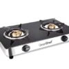 GREENCHEF Brass Glass top Namo 2 Burner Manual Gas Stove (Black)
