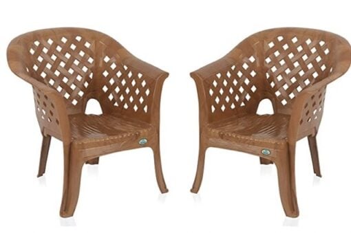 Nilkamal SOLOCANE Plastic Mid Back with Arm Chair|Chairs for Home|Dining Room|Bedroom|Kitchen|Living Room|Office|Outdoor| Garden|Dust Free|100% Polypropylene Stackable Chairs|Set of 2|Pear Wood Brown