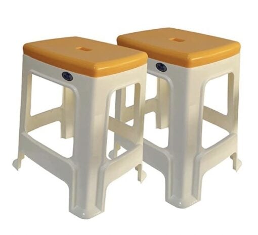 Nilkamal Strong & Durable Stool STL 23 | Stool for Living Room, Bed Room, Kitchen, Office Room, Outdoor| 100% PolyPropylene Stackable Stool | (Cream & Yellow, Set of 2)