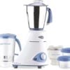 Preethi Platinum MG-153 mixer grinder, 550 watt, 3 jars includes Super Extractor juicer Jar with 2 Air-Tight Containers (White/Blue)