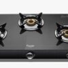 Preethi Valentino Glass top 3 Burner Gas Stove, Manual Ignition, Black (ISI Approved with Life Time Warranty on Glass & Burner)
