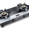 Prestige Svachh Duo GTSD 02 Toughened Glass with Liftable 2 Burners Gas Stove, Black, Manual Ignition