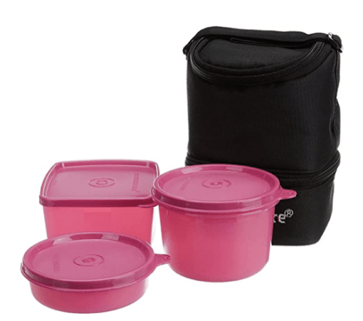 Signoraware Trio Plastic Lunch Box with Insulated Bag Set, 3-Pieces, Multicolor
