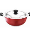 SOWBAGHYA Aluminium Non Stick Deep Kadai with Stainless Steel Lid (3 L, Red with Black) Deep Kadai with Glass Lid | Induction Kadai | Non Stick Kadai | Deep Fry Pan
