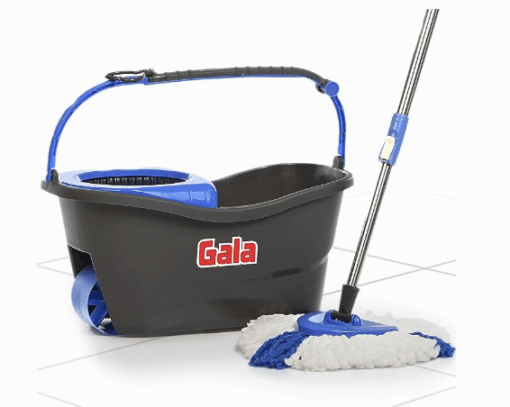 Gala Turbo Spin Mop Removes over 99% bacteria,Triangular head & Easy big wheel with 2 Refills,Floor Cleaning Mop stick with Bucket, pocha for floor cleaning, Mopping Set (Grey and blue), 4 Pcs
