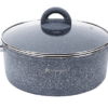 Wonderchef Granite 24 cm Non-Stick Casserole | Glass Lid |Induction Bottom | Soft-Touch Handles | Virgin Aluminium | PFOA and Heavy Metals Free | 3.5mm | 4 liters | 2 Year Warranty | Grey