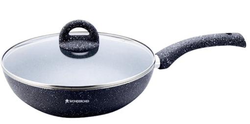 Wonderchef Granite 26cm Non-Stick Wok | Glass Lid | Induction Bottom | Soft-Touch Handles | Virgin Aluminium | PFOA and Heavy Metals Free | 3.5mm Thick| 26cm, 3.1 litres | 2 Year Warranty | Grey