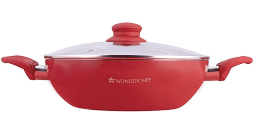Wonderchef Royal Velvet 26 cm Non-Stick Wok with Lid | Induction Bottom | Soft-Touch Handle | Virgin Grade Aluminium | PFOA and Heavy Metals Free| 3 mm Thickness | 3.2 litres | 2 Years Warranty | Red
