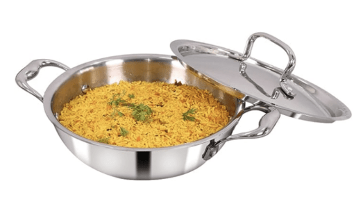 Wonderchef Nigella Tri-ply Stainless Steel 24 cm Kadhai with Lid, 2.2 Litres, 2.6mm Thickness, Kadai with Induction base | Compatible with all cooktops | Riveted Cool-Touch Handle | 10 Year Warranty