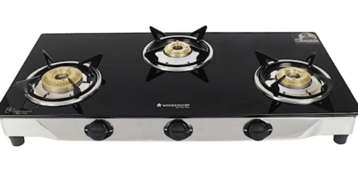 Wonderchef Energy 3 Burner Glass Cooktop, Black 8mm Toughened Glass With 1 Year Warranty, Soft Touch Knobs, Efficient Brass Burners, Stainless Steel Double Drip Tray