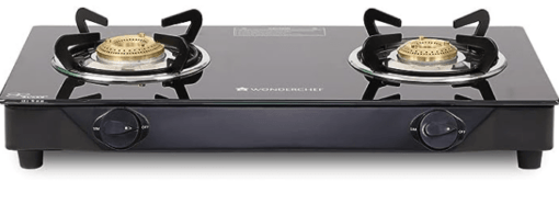 Wonderchef Glory 2 Burner Glass Cooktop, Stainless Steel Drip Tray, Black Toughened Glass with 2 Year Warranty, Manual Ignition Gas Stove