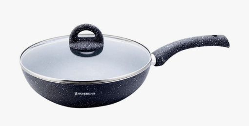 Wonderchef Granite 26cm Non-Stick Wok | Glass Lid | Induction Bottom | Soft-Touch Handles | Virgin Aluminium | PFOA and Heavy Metals Free | 3.5mm Thick| 26cm, 3.1 litres | 2 Year Warranty | Grey