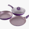 Wonderchef Granite Non-Stick 4-piece Cookware Set, Frying Pan with Lid, Wok Dosa Tawa, Induction Bottom, Soft-Touch Handles, Pure Grade Aluminium, PFOA & Heavy Metals Free, 2 Years Warranty, Purple