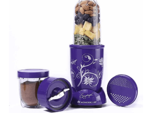 Wonderchef Nutri-blend Mixer, Grinder & Blender | Powerful 400W 22000 RPM 100% Full Copper Motor | Stainless Steel Blades | 2 Unbreakable Jars | 2 Years Warranty | Recipe book by Chef Sanjeev Kapoor | Purple