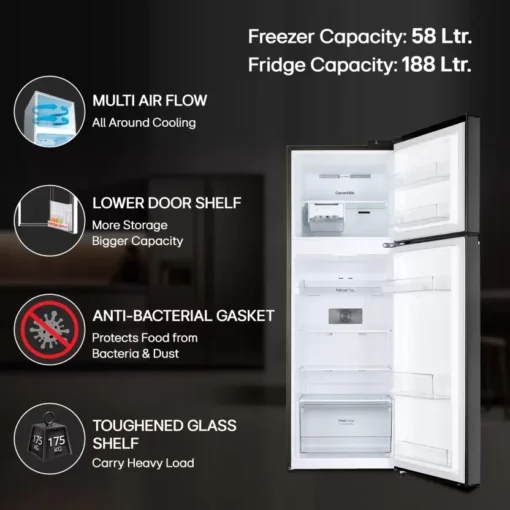 LG 246 L Frost Free Double Door 3 Star Convertible Refrigerator with Inverter Compressor, Express Freeze & Multi Air Flow  (Ebony sheen, GL-S262SESX) - Image 2