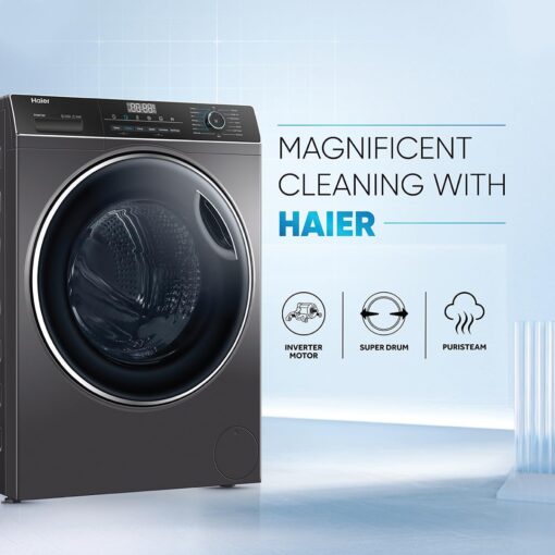 Haier 8 Kg 5 Star Inverter Direct Motion Motor Fully Automatic Front Load Washing Machine (HW80-IM12929CS8U1, 525 Super Drum, Puri Steam, Dark Jade Silver) - Image 2