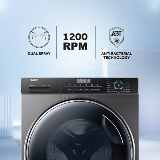 Haier 8 Kg 5 Star Inverter Direct Motion Motor Fully Automatic Front Load Washing Machine (HW80-IM12929CS8U1, 525 Super Drum, Puri Steam, Dark Jade Silver) - Image 3