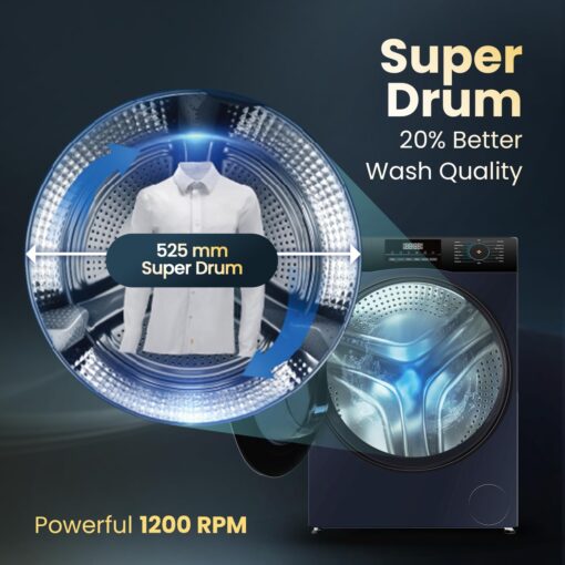 Haier 8 Kg 5 Star Powered by AI-DBT with PuriSteam, 525mm Super Drum Fully Automatic Front Load Washing Machine (EFL80-IM12IBIEBK, Inverter with In-Built Heater, Stainless Steel Drum, Black) - Image 2