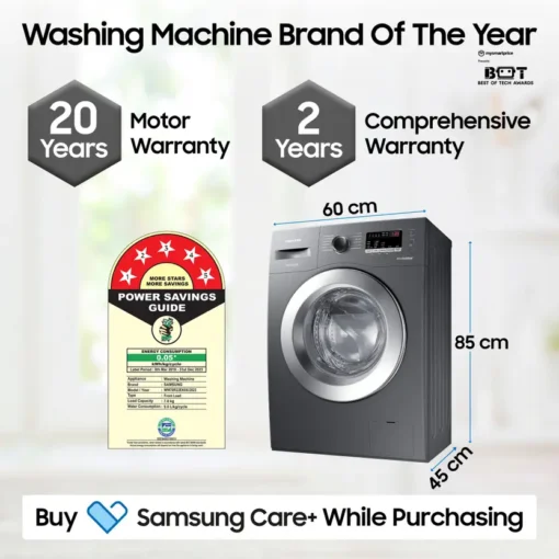 SAMSUNG 7 kg 5 star, EcoBubble Technology, Hygiene Steam Digital Inverter Fully Automatic Front Load Washing Machine with In-built Heater Grey  (WW70R22EK0X/TL) - Image 2