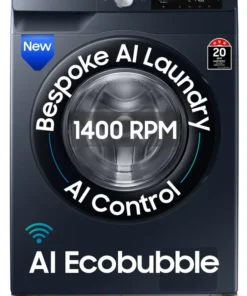 SAMSUNG 12 kg 5 Star, AI Control, AI Ecobubble, Super Speed, Wi-Fi, Hygiene Steam, Digital Inverter Motor Fully Automatic Front Load Washing Machine with In-built Heater Black, Blue  (WW12DG6B24ASTL)