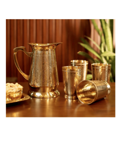 Handcrafted Brass Water Jug with Tumblers for Traditional and Healthy Living