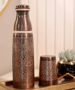 Antique Finish Copper Water Bottle with Matching Glass – Handcrafted Ayurvedic Set for Timeless Wellness