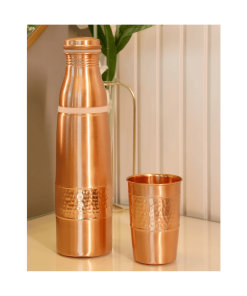 Pure Copper Water Bottle with Hammered Glass – Ayurvedic Health Set for Daily Hydration