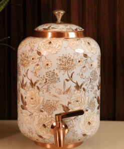 Premium Brass Water Dispenser with Floral Design & Copper Tap – Available in White & Green (4L, 8L, 12L, 16L)